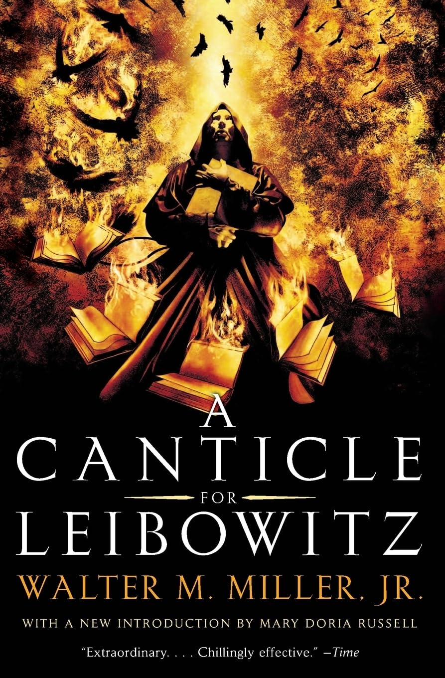Book cover of 'A Canticle for Leibowitz' with a dark, ominous design.