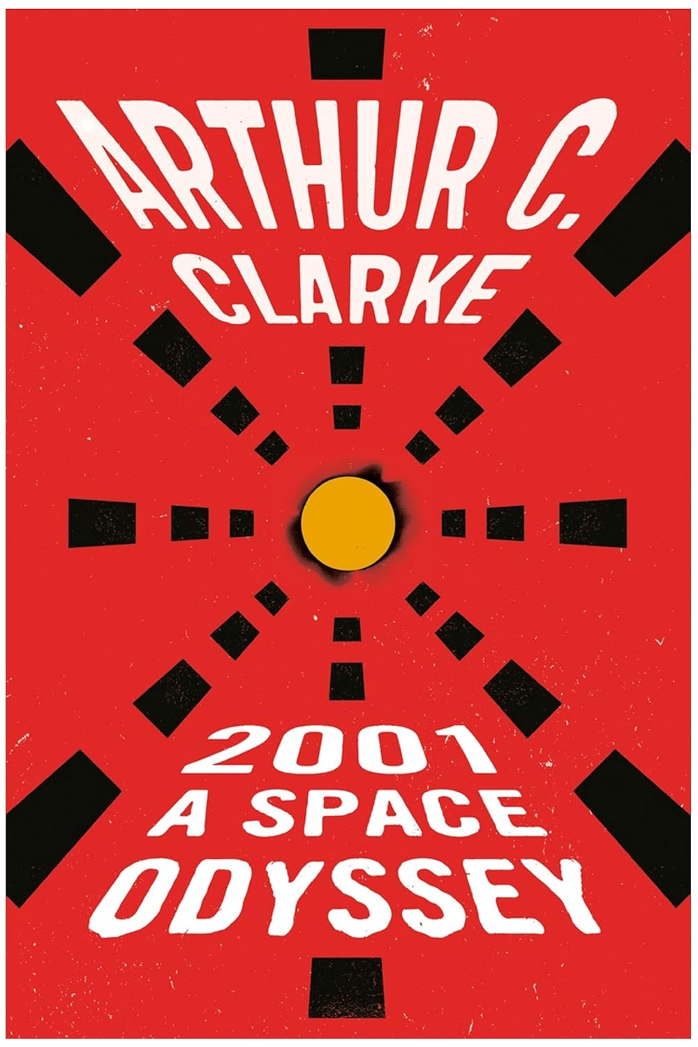 Book cover of '2001: A Space Odyssey' by Arthur C. Clarke with a red background and geometric design.